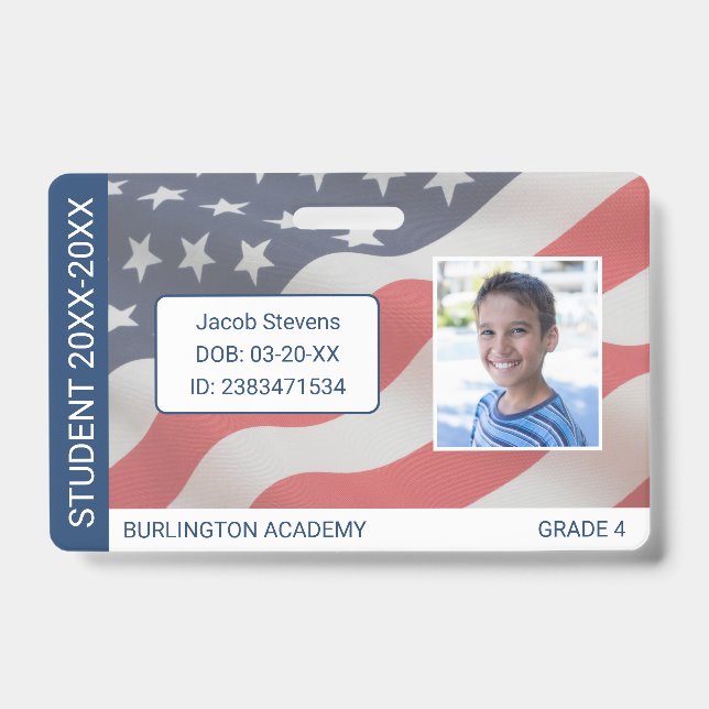 USA Flag Student ID Homeschool or Private School  Badge (Front)