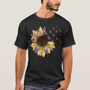 USA Flag Sunflower Butterfly Design for Nature Lov T-Shirt