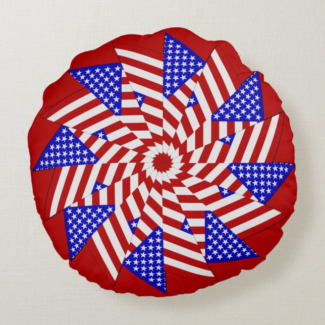USA Flag-Teabag Folding 5-ROUND THROW PILLOW (Back)