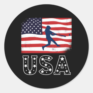 Usa Flag Team Softball 4Th Of July Softball Classic Round Sticker