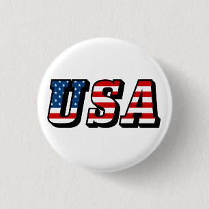 USA Flag Text 1 Inch Round Button