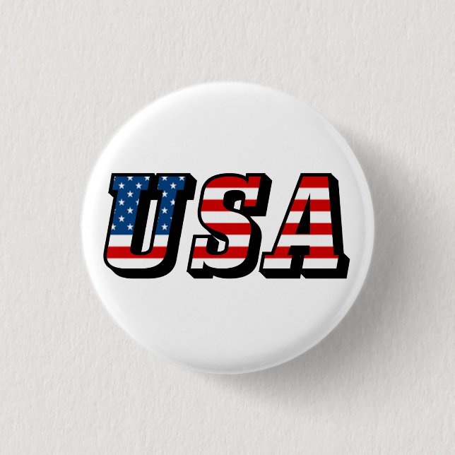 USA Flag Text 1 Inch Round Button (Front)