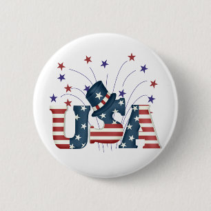Usa Flag Text 2 Inch Round Button