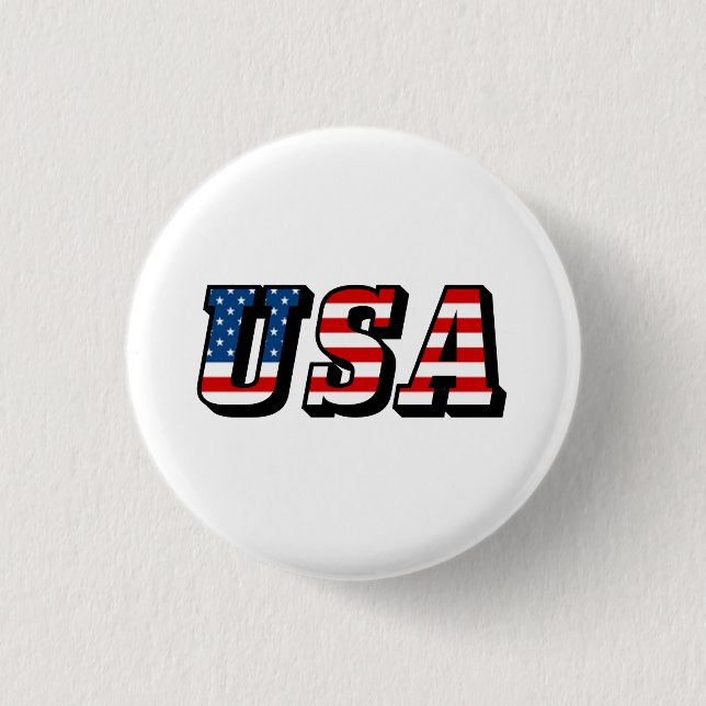 USA Flag Text Pin-Back Button (Front)