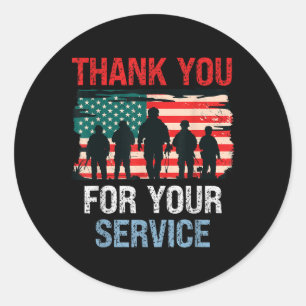 Usa Flag Thank You For Your Service - Memorial Classic Round Sticker