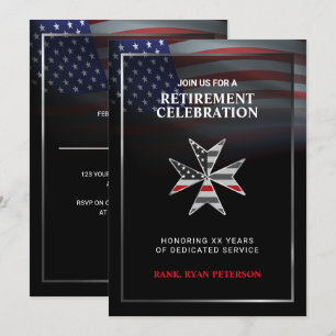USA Flag   Thin Red Line Maltese Cross   Black Invitation