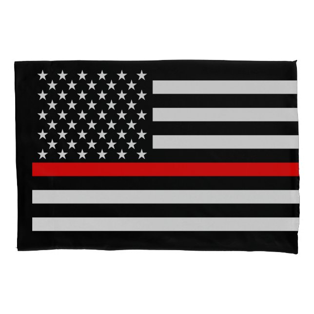 USA Flag Thin Red Line Symbolic Memorial on a Pillowcase (Front)