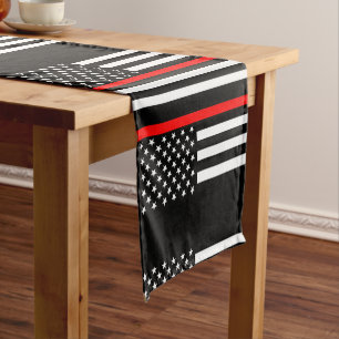 USA Flag Thin Red Line Symbolic Memorial on a Short Table Runner