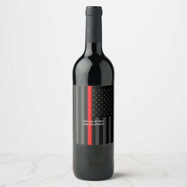 USA Flag Thin Red Line Symbolic Personalized on a Wine Label (Front)