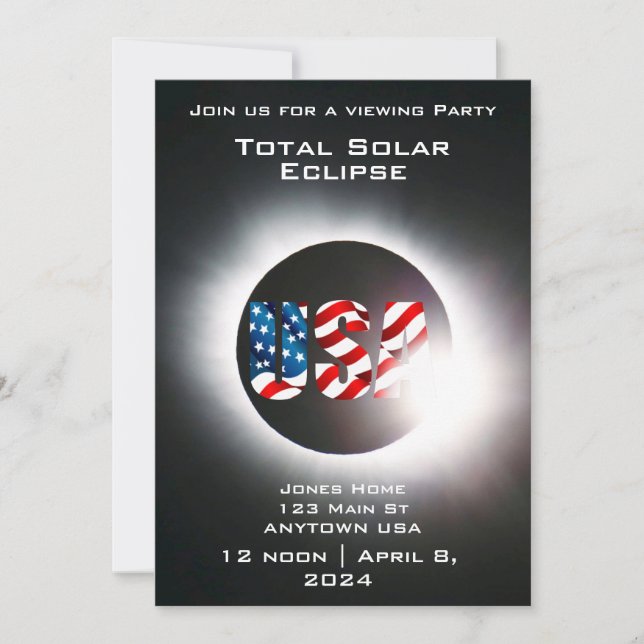 USA FLAG Total solar eclipse April 8, 2024 Holiday Card (Front)