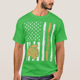 USA Flag Tractor Farmer Rancher Farming Agricultur T-Shirt