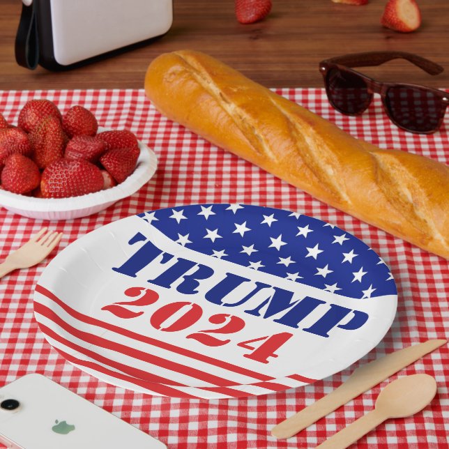 USA Flag Trump 2024 Republican Paper Plate (Picnic)