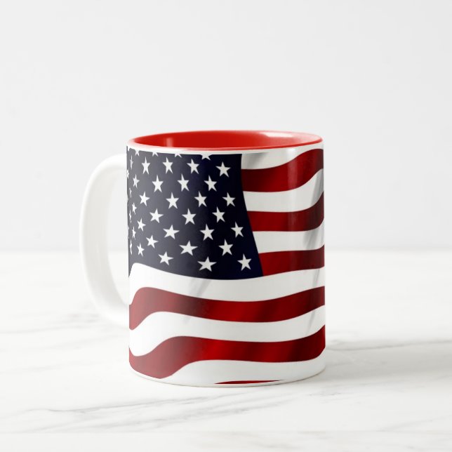 USA flag Two-Tone Coffee Mug (Front Left)