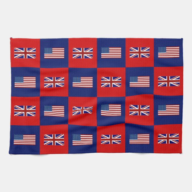 USA Flag & UK Flag Pattern Kitchen Towel (Horizontal)