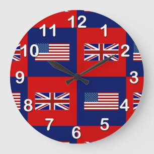 USA Flag & UK Flag Pattern Large Clock