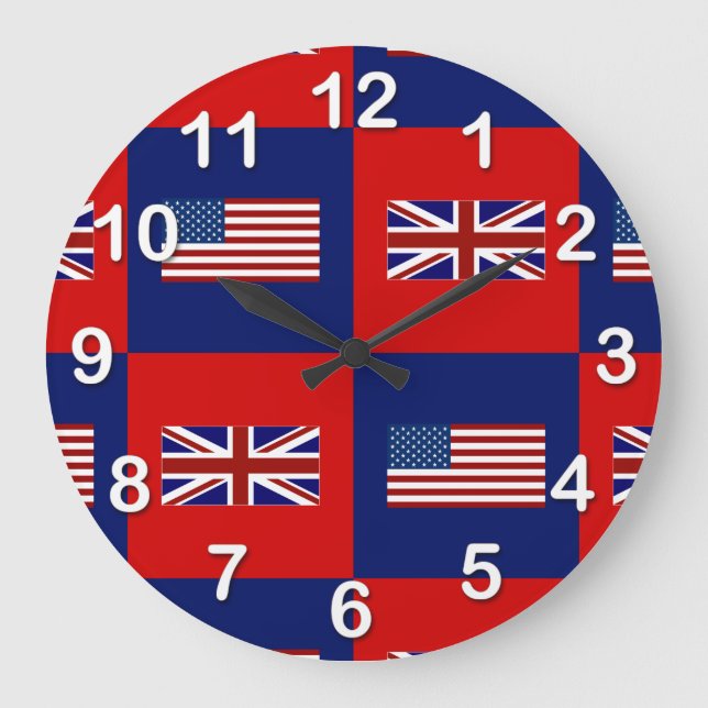 USA Flag & UK Flag Pattern Large Clock (Front)