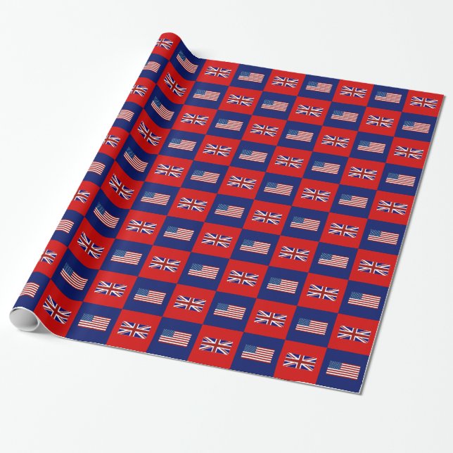 USA Flag & UK Flag Pattern Wrapping Paper (Unrolled)