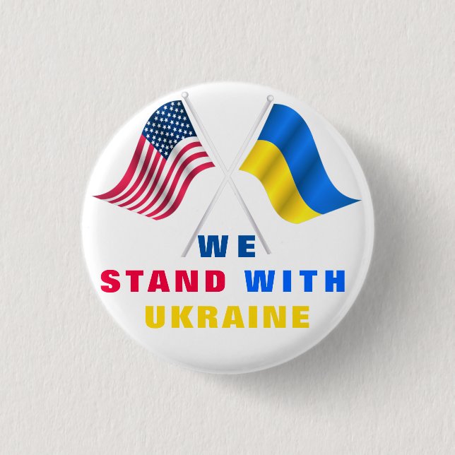 USA Flag - Ukrainian Flag - We Stand With Ukraine 1 Inch Round Button (Front)