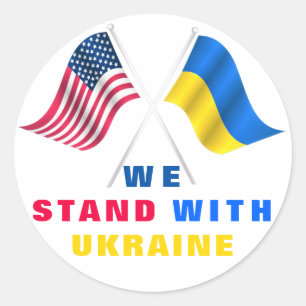 USA Flag - Ukrainian Flag - We Stand With Ukraine  Classic Round Sticker