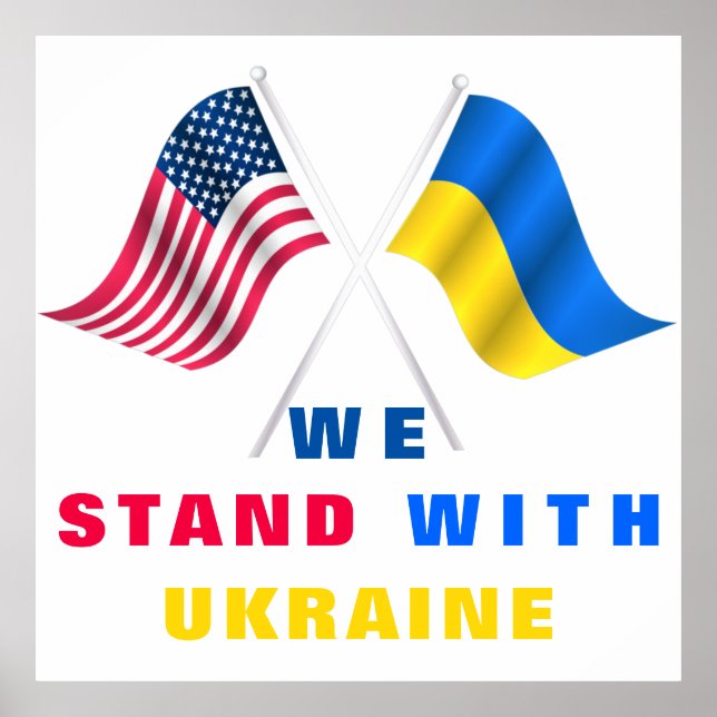 USA Flag - Ukrainian Flag - We Stand With Ukraine Poster (Front)