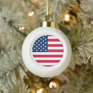 USA Flag - United States of America - Patriotic Ceramic Ball Christmas Ornament