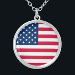 USA Flag - United States of America - Patriotic Silver Plated Necklace<br><div class="desc">USA - United States of America - Flag - Patriotic - independence day - July 4th - Customizable - Choose / Add Your Unique Text / Colour / Image - Make Your Special Gift - Resize and move or remove and add elements / image with customization tool. You can also...</div>