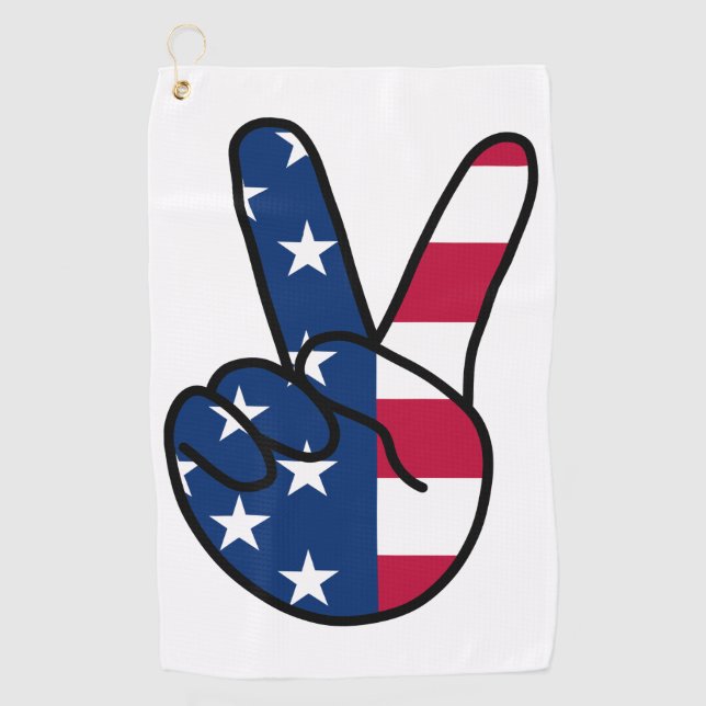 USA Flag V Sign Golf Towel (Front)