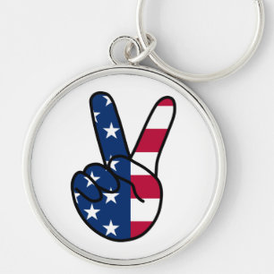USA Flag V Sign Keychain