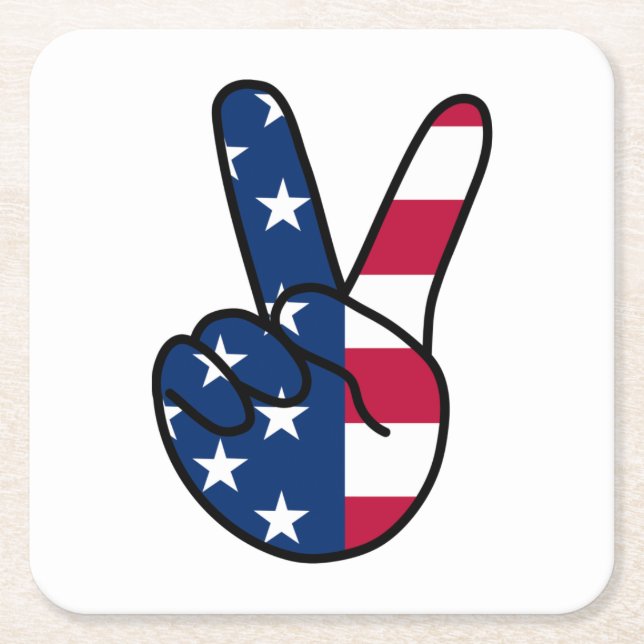 USA Flag V Sign Square Paper Coaster (Front)