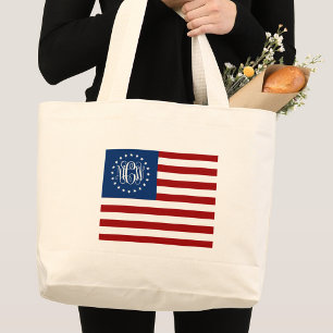 USA Flag Vine Script Monogram W Stars #2 Large Tote Bag