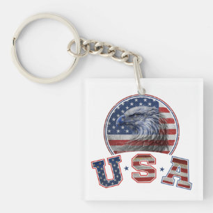 USA Flag Vintage American Eagle American Flag Keychain