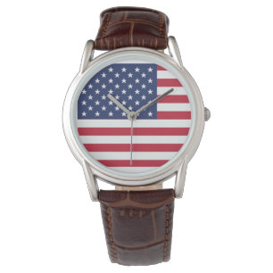USA Flag Vintage Leather Strap Patriotic Men Watch
