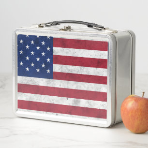 USA flag vintage red white blue America patriotic Metal Lunch Box