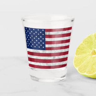 USA flag vintage red white blue America patriotic Shot Glass