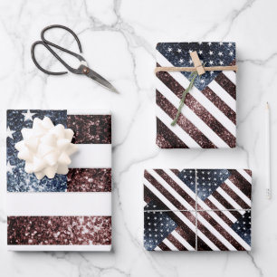 USA flag vintage sparkles glitters pattern Wrapping Paper Sheet