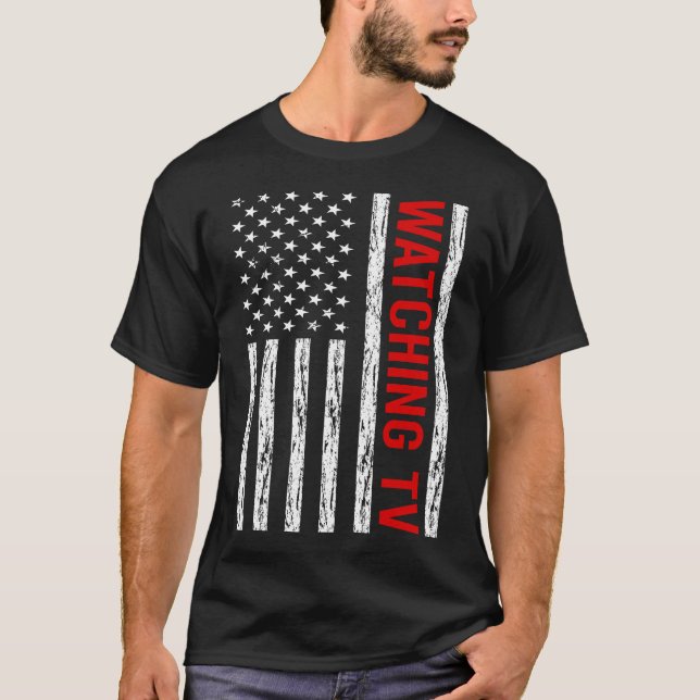 USA Flag Watching TV T-Shirt (Front)