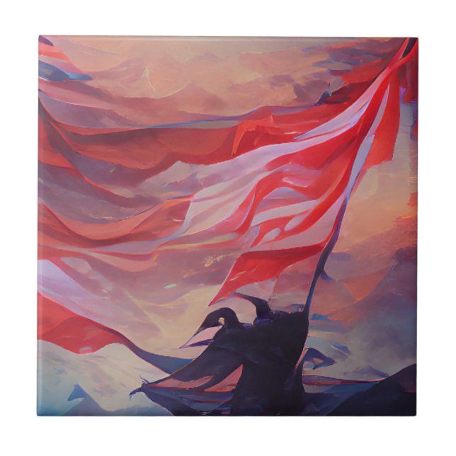 USA flag waving July 4th Memorial Day abstract art Tile (Front)