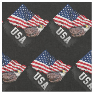 USA Flag with Bald Eagle 4th of July Fabric