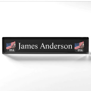 USA Flag with Bald Eagle 4th of July Nameplate