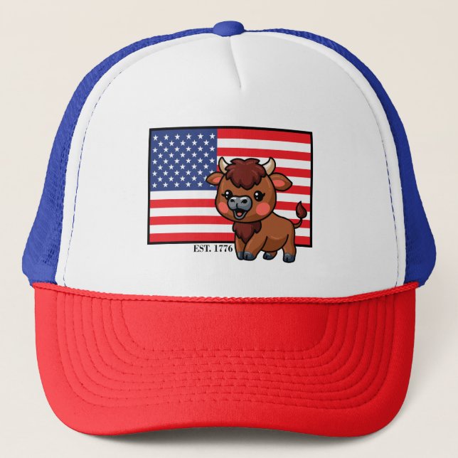 USA Flag with Bison EST 1776 Trucker Hat (Front)