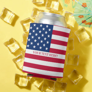 USA Flag With Custom Text Can Cooler