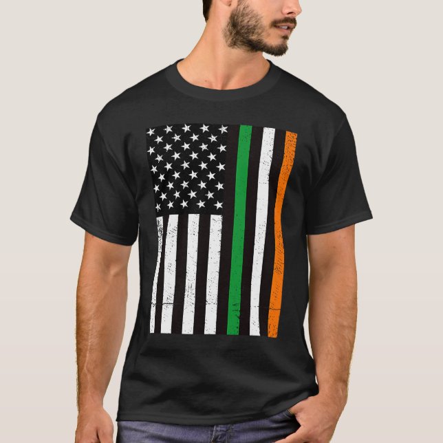 USA Flag With Irish Flag  St Patricks Day T-Shirt (Front)