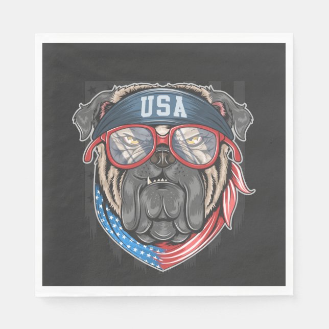USA Flag with Pug    Napkin (Front)