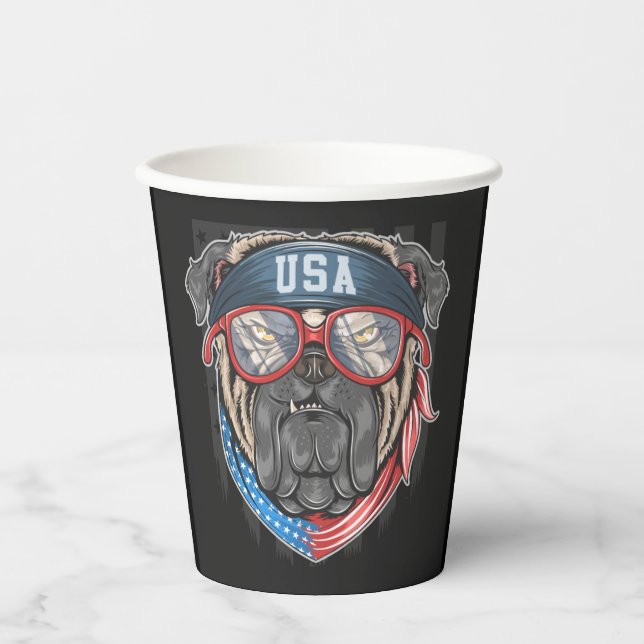 USA Flag with Pug     Paper Cups (Front)