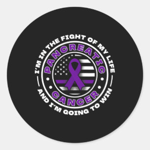 Usa Flag With Purple Ribbons For Pancreatic Cancer Classic Round Sticker