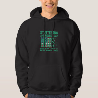 USA flag with sea green ribbons for stuttering awa Hoodie