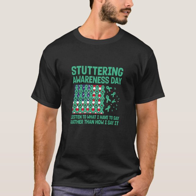 USA flag with sea green ribbons for stuttering awa T-Shirt (Front)