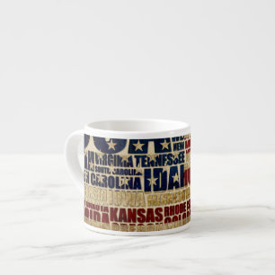 USA Flag Word Cloud All 50 States Art Espresso Cup