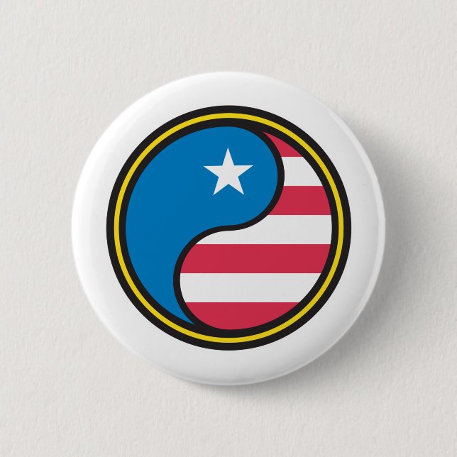 USA Flag Yin Yang 2 Inch Round Button (Front)