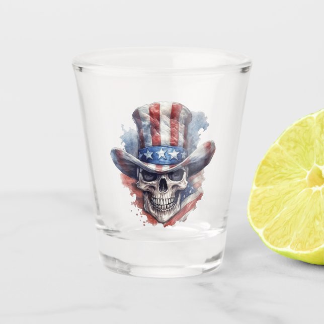 USA Flagged Skull Shot Glass (Front)